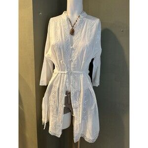 vintageCotton Eyelet Embroidered Women's white Cottage Long Sleeve Button Y2k M